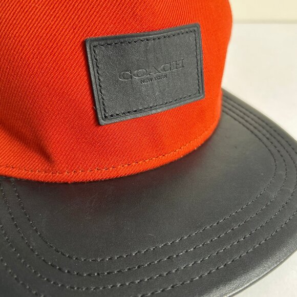 Coach Colorblock Flat Brim Cap F86475 Orange Black Leather Trim Strapback Hat - Picture 8 of 12